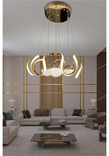 Arya 3 Renk Modern Sarkıt 3 Toplu Led Avize Powerled - Beyaz Işık - Gold Gold