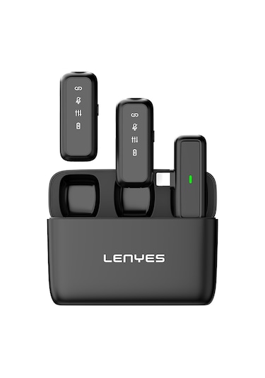 Lenyes Lm201 Lightning Şarj Portlu Kablosuz Yaka Mikrofonu Siyah