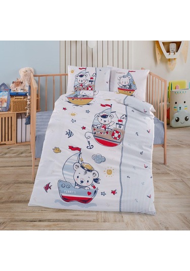 Clasy %100 Pamuk Ranforce Bebek Nevresim Takımı Teddy's V1 Mavi Mavi