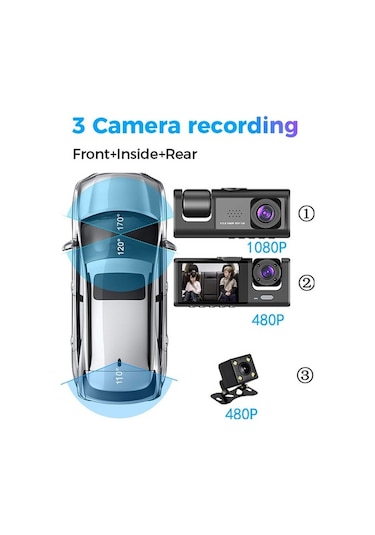 Diğer 1080p Dvr Araç Kamerası 2.4 Ekran, Ön-arka, Gece Görüş, 32gb Kart, Halka Kayıt