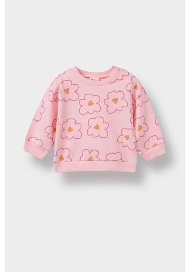 Defacto Kız Bebek 2li Takım Çiçekli Sweatshirt İspanyol Paça Tayt F0514a525aupn99 Pembe