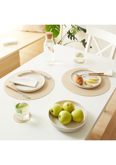 Home Wave 6'lı Bej/taş Renk Suni Deri Amerikan Servis Ø 36 Cm Bej