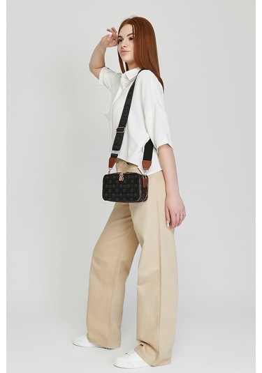 Morpelikan Siyah Monogram Kolon Askılı Kadın Omuz Çantası Siyah