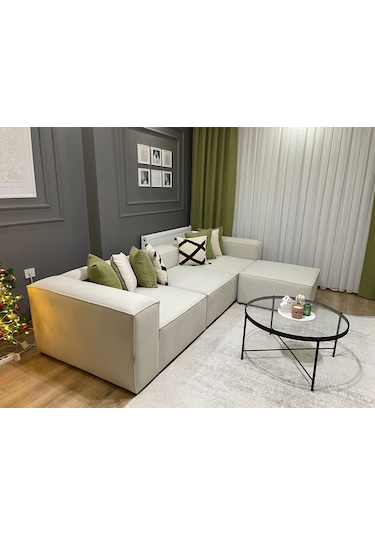 Mode Soft Köşe Koltuk Takımı 4 Modül Anka 02 Kırık Beyaz Kadife
