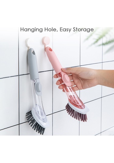 Monyee Otomatik Sabun Dağıtan Mutfak Temizlik Fırçası - Uzun Kolu, 2 Fırça + 2 Sponge Ucu İle Tabak, Tencere Temizliği Kolaylığı - Açık Gri