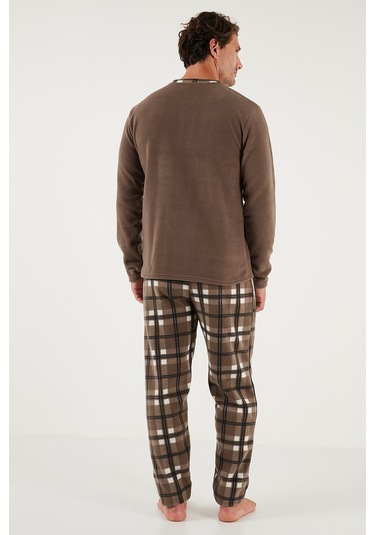 Buratti Ekose Regular Fit Bisiklet Yaka Kışlık Polar Erkek Pijama Takımı 609610013W4 Camel