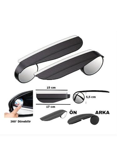 Carub Ayna Üstü Şapkalı Kör Nokta Geçme Carbon 2li