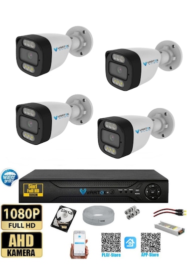 4 Kameralı 250gb Hdd Güvenlik Kamera Seti 5mp 1080p Full Hd Tam Renkli Gece Görüş Dvr Kayıt Cihazlı Tak Çalıştır Sistem