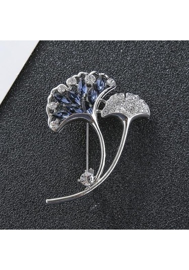 Gümüş Yaratıcı Ginkgo Yaprak Şekli Broş Pin Kore Tarzı Parlayan Rhinestone Mizaç Yaka Pin Sahte Ipek Eşarp Toka Giyim Aksesuarları Gümüş