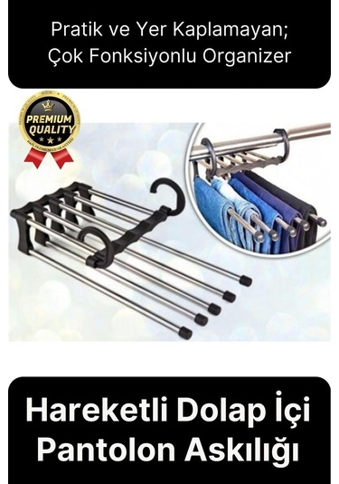 Çok Fonksiyonlu Organizer Katlanabilir Kumaş Kot Eşarp Hareketli Dolap İçi Pantolon Askılığı 5 In 1 Çok Renkli