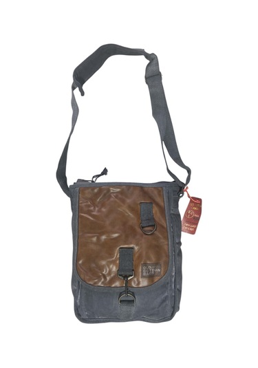 Vintage Salaş Kaliteli Unisex Taşlanmış Kumaş Okul Gezi Postacı Çantası 27x33cm Gri - Taba