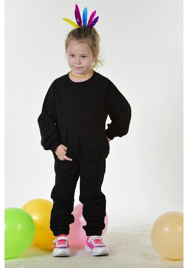 Luess Cep Detaylı Organik Pamuk Oversize Kesim Çocuk Alt Üst Takım - Siyah Luess Cep Detaylı Organik Pamuk Oversize Kesim Çocuk Alt Üst Takım - Siyah