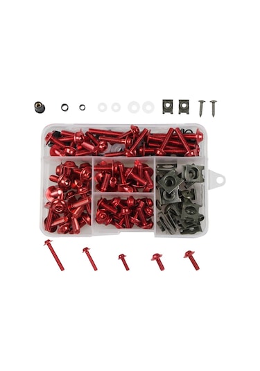 177 Adet / Kutu Motosiklet Modifikasyon Aksesuarları Ön Cam Kapağı Seti Vidası Kırmızı Kırmızı