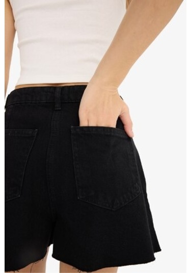 DeFacto Yüksek Bel Cepli Mini Jean Şort Etek E4696AX25SMNM40 Siyah