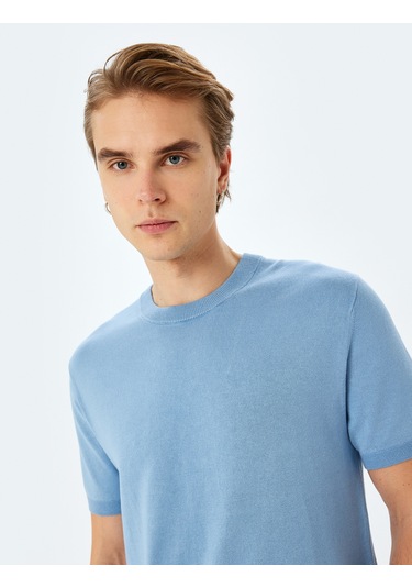 Koton Regular Fit Bisiklet Yaka Viskon Basic Kısa Kollu Triko Tişört Mavi 5sam70022ht Mavi