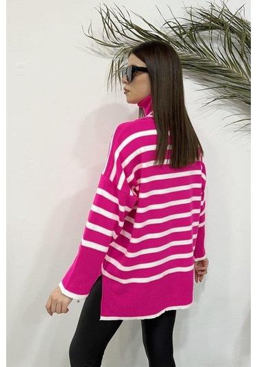 Kadın Uzun Kollu Balıkçı Yaka İspanyol Kol Triko Bluz Pembe