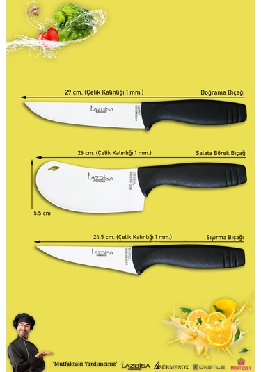 Eco Serisi Mutfak Bıçak Seti Et Sebze Börek 3 Lü Set Mft-1488