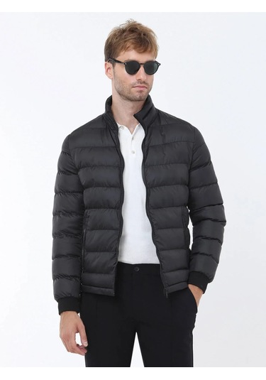 Siyah Regular Fit Kapüşonlu Casual Dokuma Pardesü Siyah