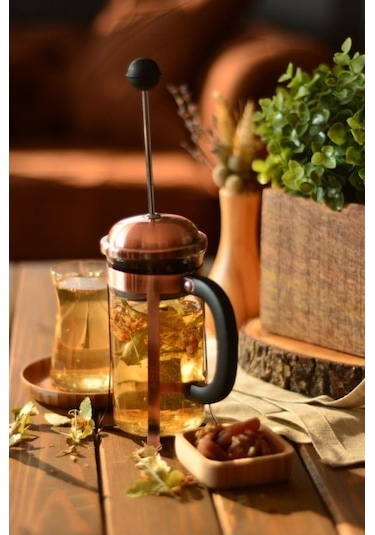 Metal French Press Bakır Renk 350 Ml Bitki Çay Demleme Kupası 350 Ml 9129 Kahve