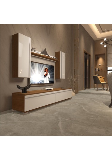 Decoraktiv Eko 7 Mdf Std Tv Ünitesi Tv Sehpası - Ceviz Beyaz Ahşap - Beyaz