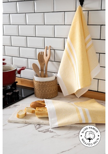 45x65, 2'li Kurulama Bezi, %100 Pamuk Yüksek Su Emici Sarı