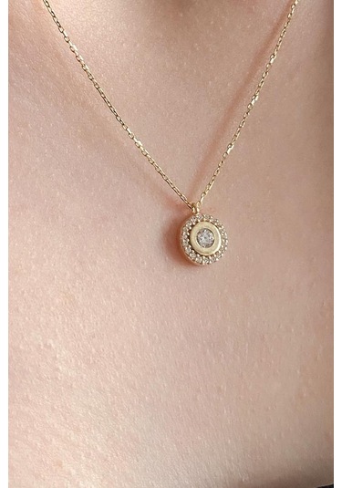 Zümrüt Sarraf Yeşil 8 Ayar Altın Dairesi Taşlı Kolye