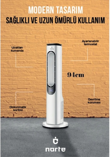 Narte NT-HCF200 2000 W Uzaktan Kumandalı Kule Tipi Fanlı Isıtıcı Ve Soğutucu