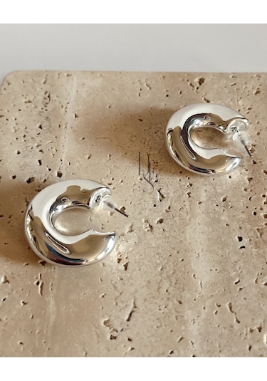 Silver Asimetrik Halka Küpe Çok Renkli