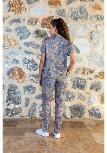 Kadın Kısa Kol Önden Düğmeli Gri Pijama Takım C3t0n04y42 001