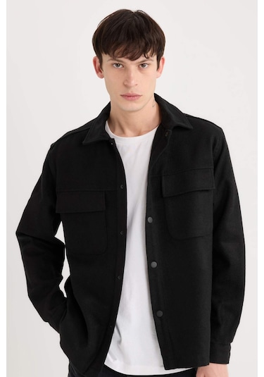 DeFacto Relax Fit Oduncu Basic Düz Uzun Kollu Gömlek Ceket A6876AX24AUBK81 Siyah