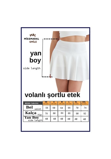 Beyaz Yüksek Bel Volanlı Şortlu Spor Etek Deniz Şortu Skirt With Shorts Beyaz