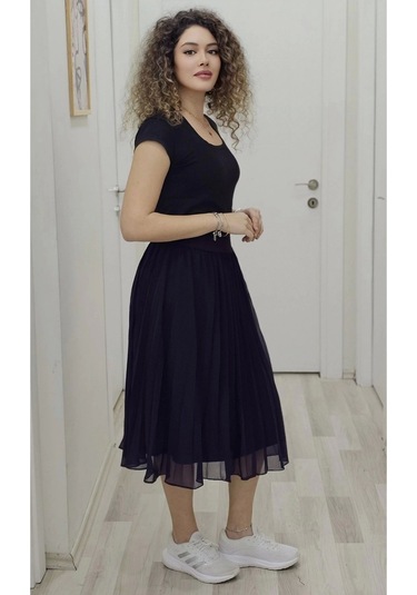 Beli Lastikli Pliseli Etek 6018-mürdüm Mürdüm