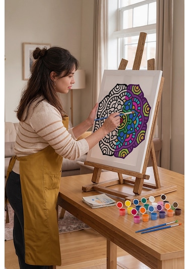 Kalın Çizgili Mandala Ahşap Boyama Seti 40x50 Cm