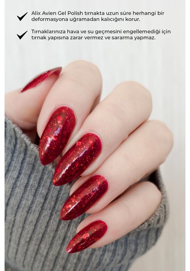 Alix Avien Işıltılı Kırmızı Kalıcı Oje 102-yoğun Renk Veren Jel Oje 12 Ml-nail Uv Gel Polish 102