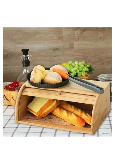 Bambu Rulo Kapaklı Ekmek Kutusu Doğal, Şık Ve Dayanıklı Ekmek Saklama Dolabı 40x27x18 Cm Bambu