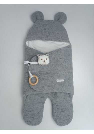 Bebek Dış Kundak Battaniyesi Pelüş Ayaklı Welsoft Uyku Tulumu Kışlık Mont Yenidoğan 0-12 Ay Gri