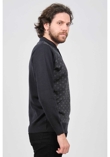 Çizgi Triko Erkek Cep Detaylı Polo Yaka Desenli Kazak 42544226 Lacivert Lacivert