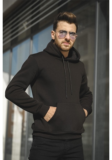 Oksit Janvier Üç İplik Şardonlu Fitted Kapüşonlu Basic Erkek Sweatshirt 001