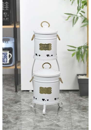 Metal Standlı 2 Katlı Patates Soğan Saklama Kova Beyaz