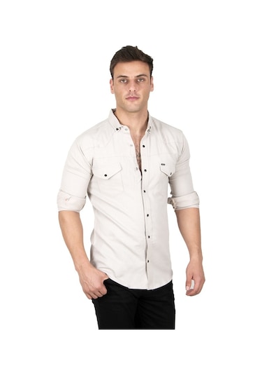 Deepsea Erkek Bej Çıtçıtlı Kot Gömlek 2300419 Bej