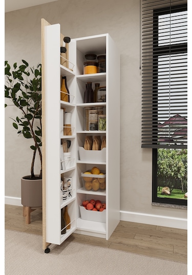 Asra Trend Çok Amaçlı Kiler Dolabı MK-19 %100 MDF Erzak Organizer Dolabı Sonoma