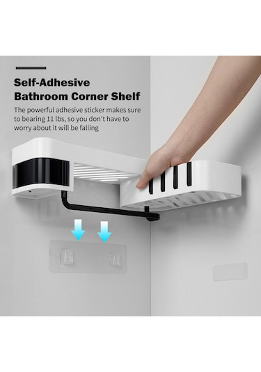 Banyo Köşe Rafı Delme Gerektirmeyen Duvara Monte Depolama Rafı Tutucu Kancalı Dolaplar