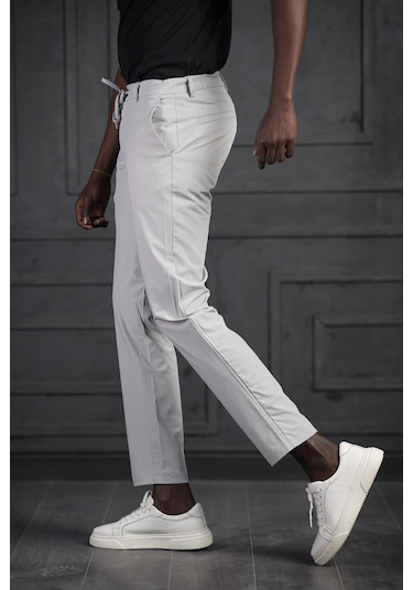 Beli Lastikli Ve İplikli Likralı Yazlık İnce Paraşüt Kumaş Jogger Pantolon gri