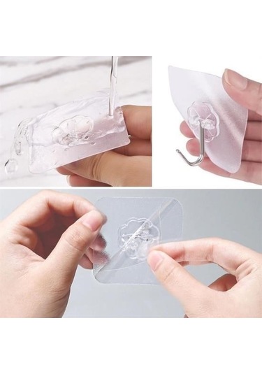 Zmc Bilişim Süper Güçlü Yapışkanlı Suya Dayanıklı Şeffaf Askı 5li Set Yeniden Kullanılabilir Kancalar Çok Renkli