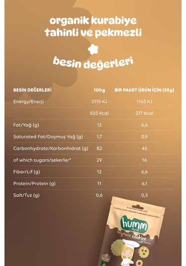 Humm Organic Organik Chefline Tahinli Pekmezli Vegan Kurabiye 6 x 55 G