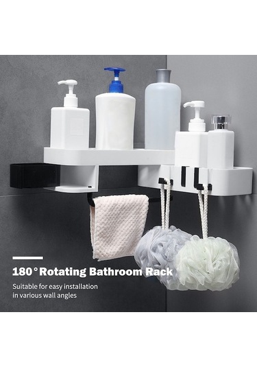 Ulzyvf Delmeli Banyo Köşe Rafı - Vidalama Yok, 5kg Kapasite, 180 Dönebilir, Su Geçirmez Beyaz-gri Beyaz - Gri