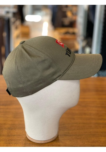 Türkiye Bayrak Nakışlı Pamuklu Unisex Cap Şapka Haki