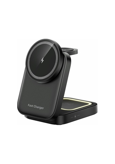 Ht-541 Kulaklıklar İçin Çok Fonksiyonlu Katlanabilir 15w Kablosuz Telefon Şarj Cihazı, Watch Serisi Siyah Siyah