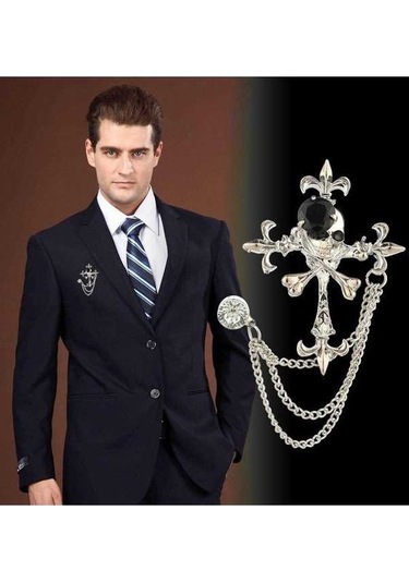 Dancemonkey Jzcat Erkek Moda Takım Elbise Püskül Metal Korsaj Yaka Pin-xz07 Gümüş