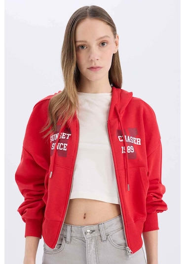 DeFacto Coool Oversize Geniş Kalıp Kapüşonlu Baskılı Kalın Fermuarlı Sweatshirt E5463AX25SMRD59 DeFacto Coool Oversize Geniş Kalıp Kapüşonlu Baskılı Kalın Fermuarlı Sweatshirt E5463AX25SMRD59